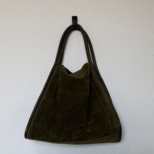 ASOS DESIGN suede tote bag with tubular piping in forest green